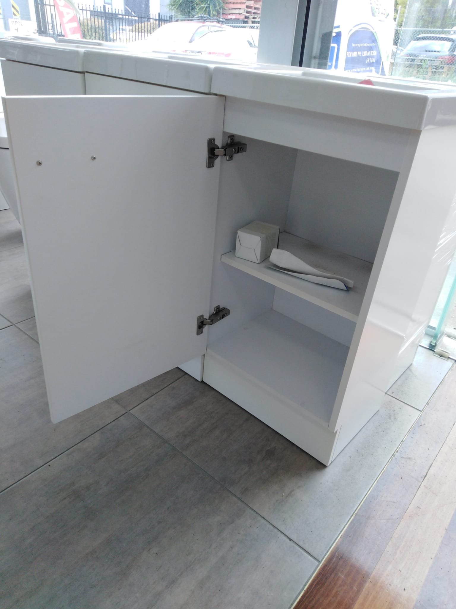 1.jpeg ACRYLIC TOP FREESTANDING VANITY FOR POWDER ROOM OR LIMITED BATHROOM SPACE - Image 1