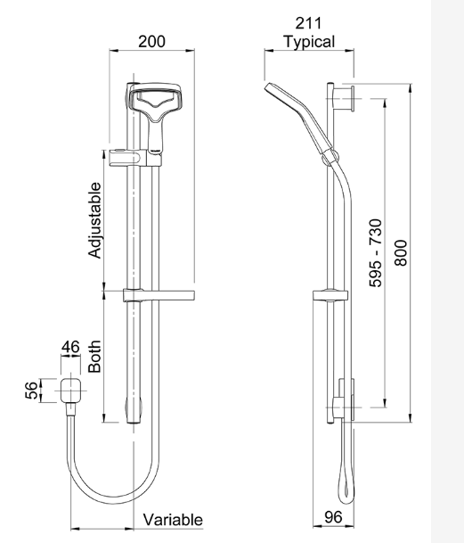 Aurajet-Rua-Rail-Shower-Spec.png Aurajet Rua Rail Shower - Image 2