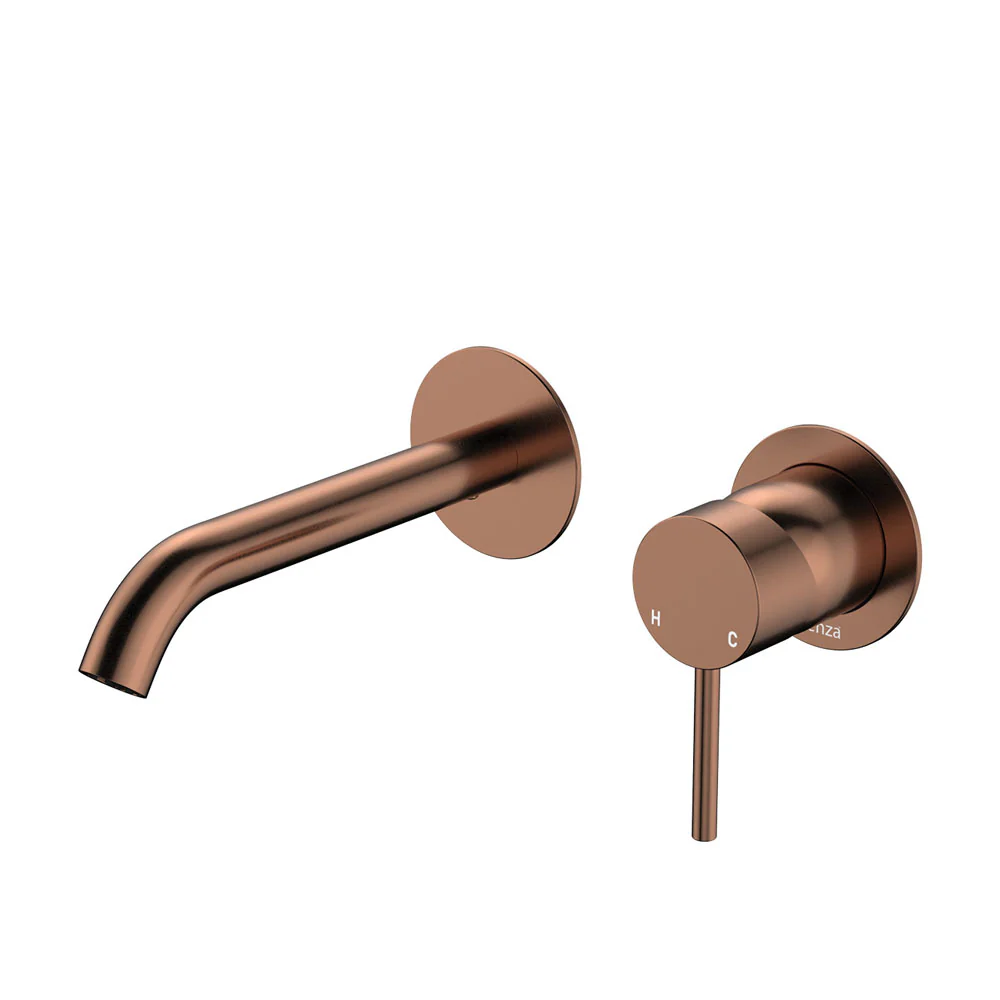 228104CO_1000x1000 KAYA BASIN/BATH WALL MIXER SET ROUND PLATES 160MM OUTLET, BRUSHED COPPER - Image 1