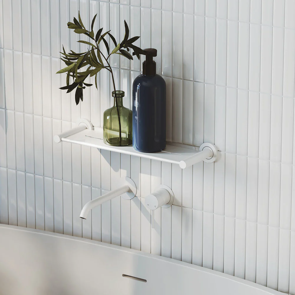 228104MW-200_2_1000x1000 KAYA BASIN/BATH WALL MIXER SET, ROUND PLATES 200MM OUTLET, MATTE WHITE - Image 3