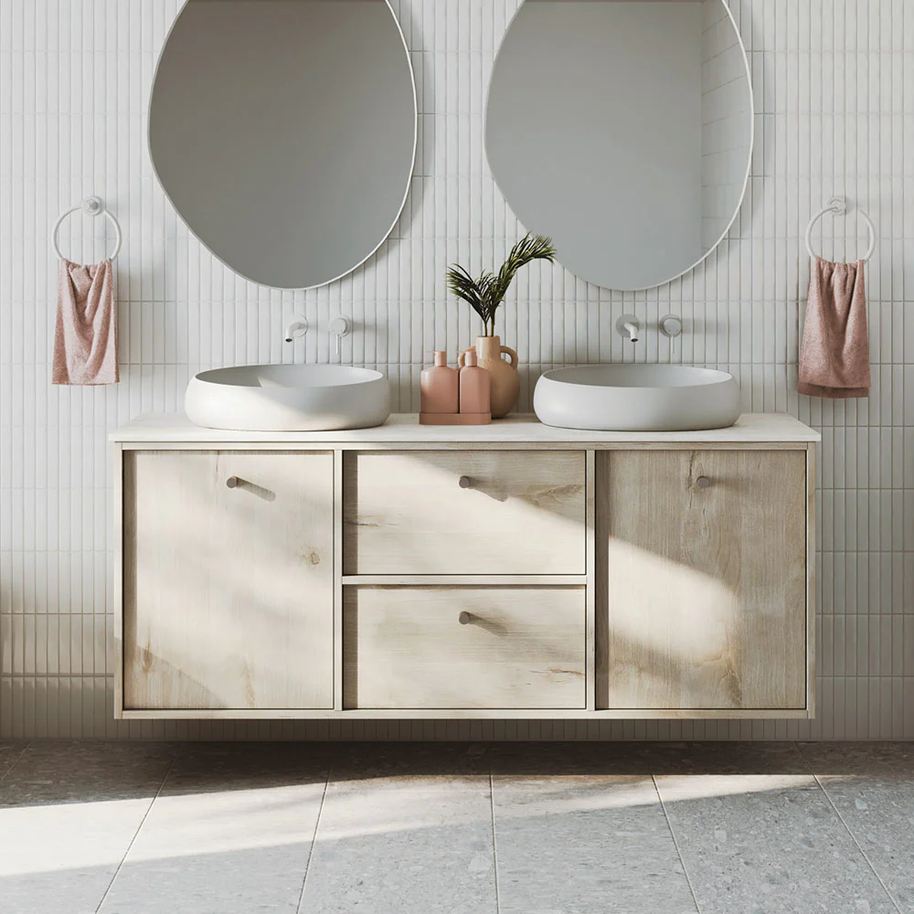 228104MW-200_3_1000x1000 KAYA BASIN/BATH WALL MIXER SET, ROUND PLATES 200MM OUTLET, MATTE WHITE - Image 4