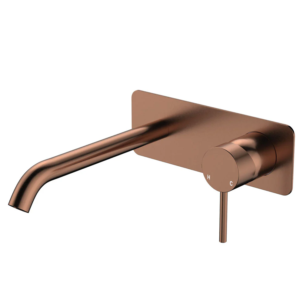 228106CO-200_1000x1000 KAYA BASIN/BATH WALL MIXER SET, RECTANGULAR PLATE, 200MM OUTLET, BRUSHED COPPER - Image 1