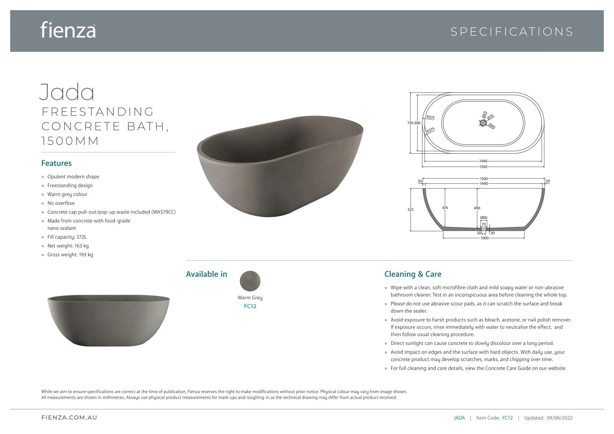 Jada_FC12_SpecSheet_873727a0-8148-4c2e-9c42-ba02627a9b60_2048x1449 JADA CONCRETE BATH, WARM GREY - Image 6