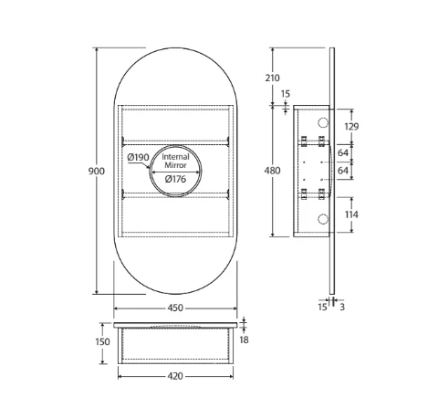 PillMirrorSpec_480x458 PILL MIRROR CABINET, 450 X 900MM - Image 4