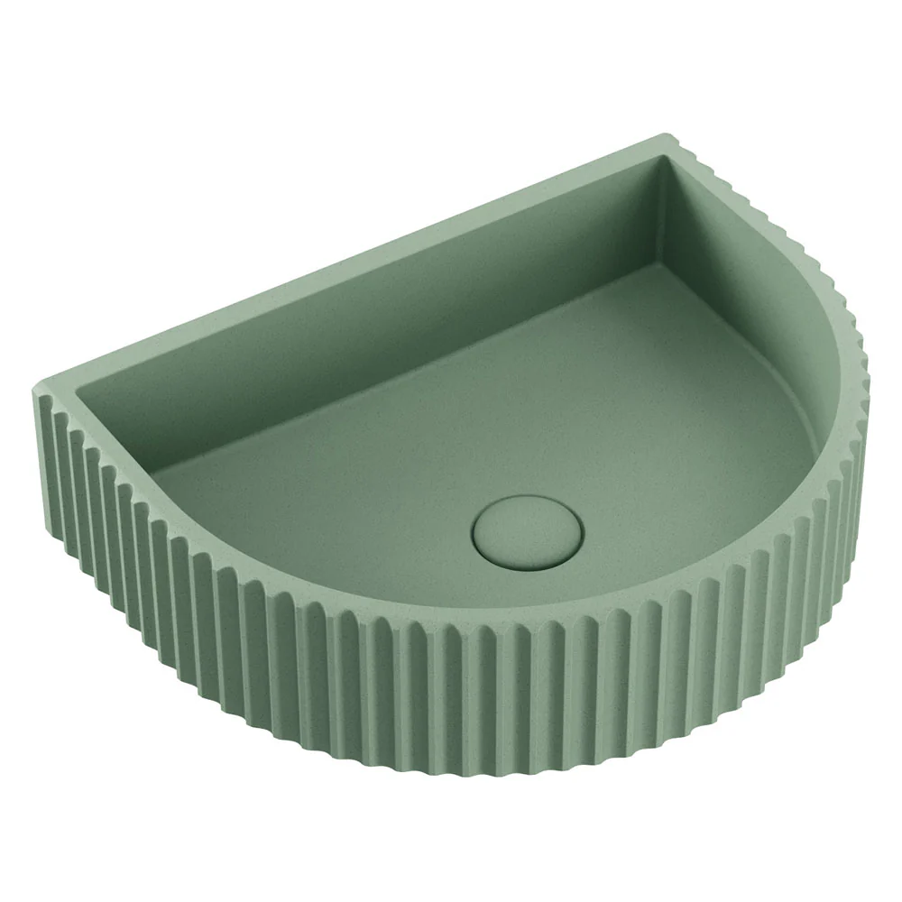 RB078SG_1000x1000 (1) VALENTINA FLUTED ARCH CONCRETE WALL BASIN, SAGE - Image 1