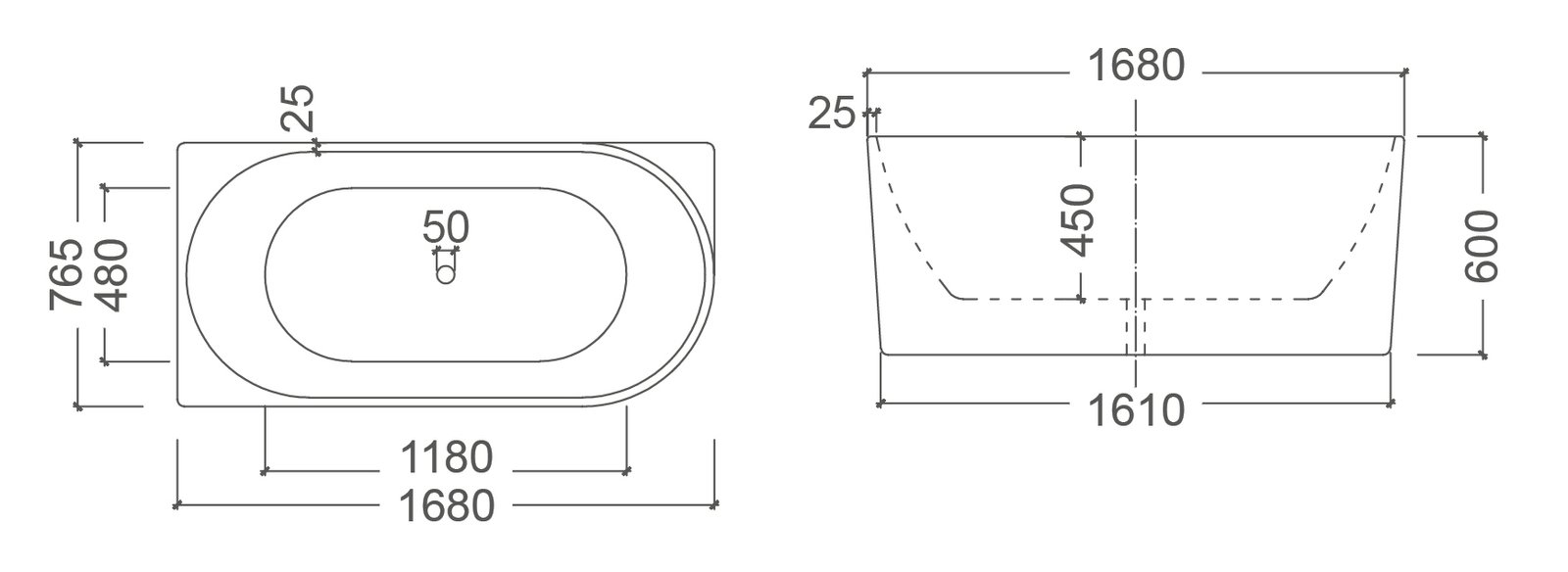 602ef055eb49b40ef7509cf7_BT 258L BONDI LH Free Standing Bath Tub - Image 2